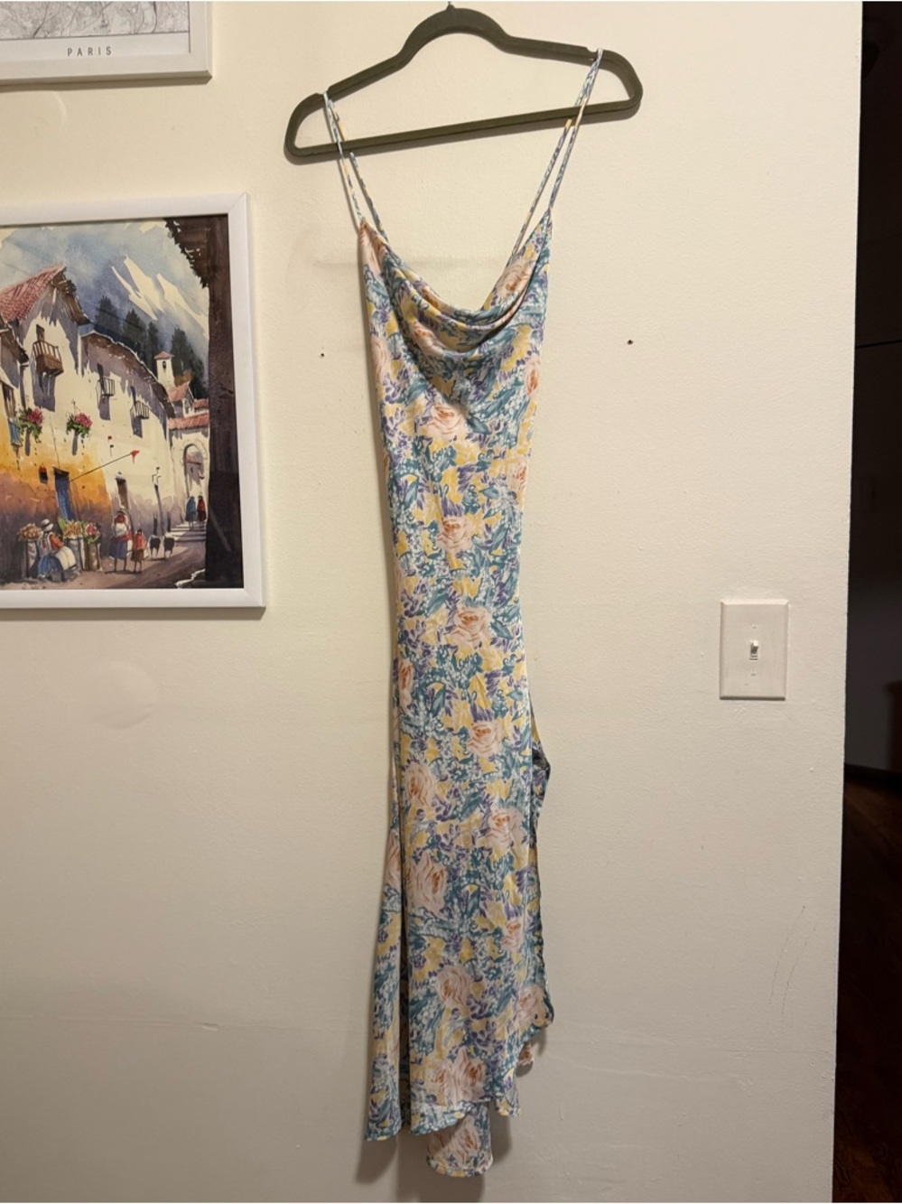 Astr Floral Cowl Slip Maxi Dress in Blue and Cream